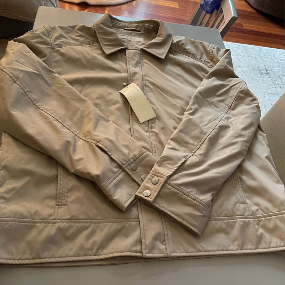 Perry Ellis Tan Lightweight Shirt Jacket with Collared Neckline